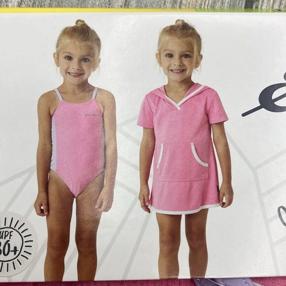 Girls One Piece Bathing Swimsuit and Coverup Swim 2-Piece Set Size 5 - Picture 3 of 6